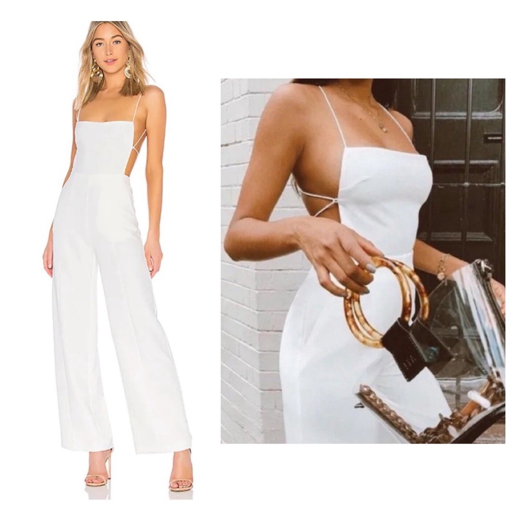 NBD Prosecco white wide leg jumpsuit open back sz S  bachelorette bridal